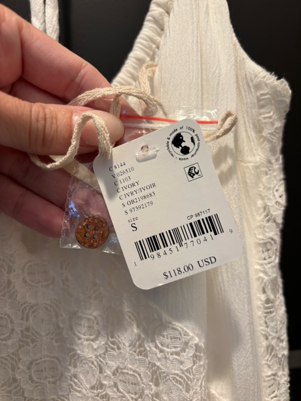 Free People Trail Of Flowers Maxi Dress Lace Ivory White Small NWT NEW bead tie - Picture 14 of 14